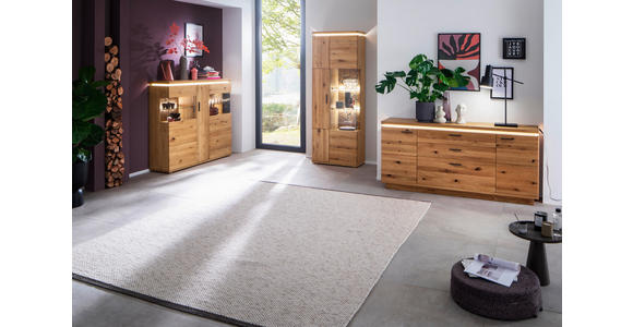 VITRINE  in furniert, massiv Balkeneiche Grau, Eichefarben - Eichefarben/Anthrazit, Natur, Glas/Holz (75/204/37cm) - Linea Natura