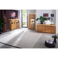 VITRINĂ  in furniruit, masiv stejar rustic gri, culoare lemn stejar  - culoare lemn stejar/antracit, Natur, sticlă/lemn (75/204/37cm) - Linea Natura