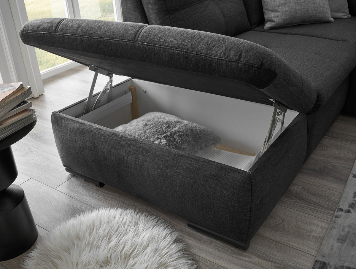 WOHNLANDSCHAFT Schwarz Mikrovelours  - Schwarz, KONVENTIONELL, Kunststoff/Textil (217/334/127cm) - Carryhome