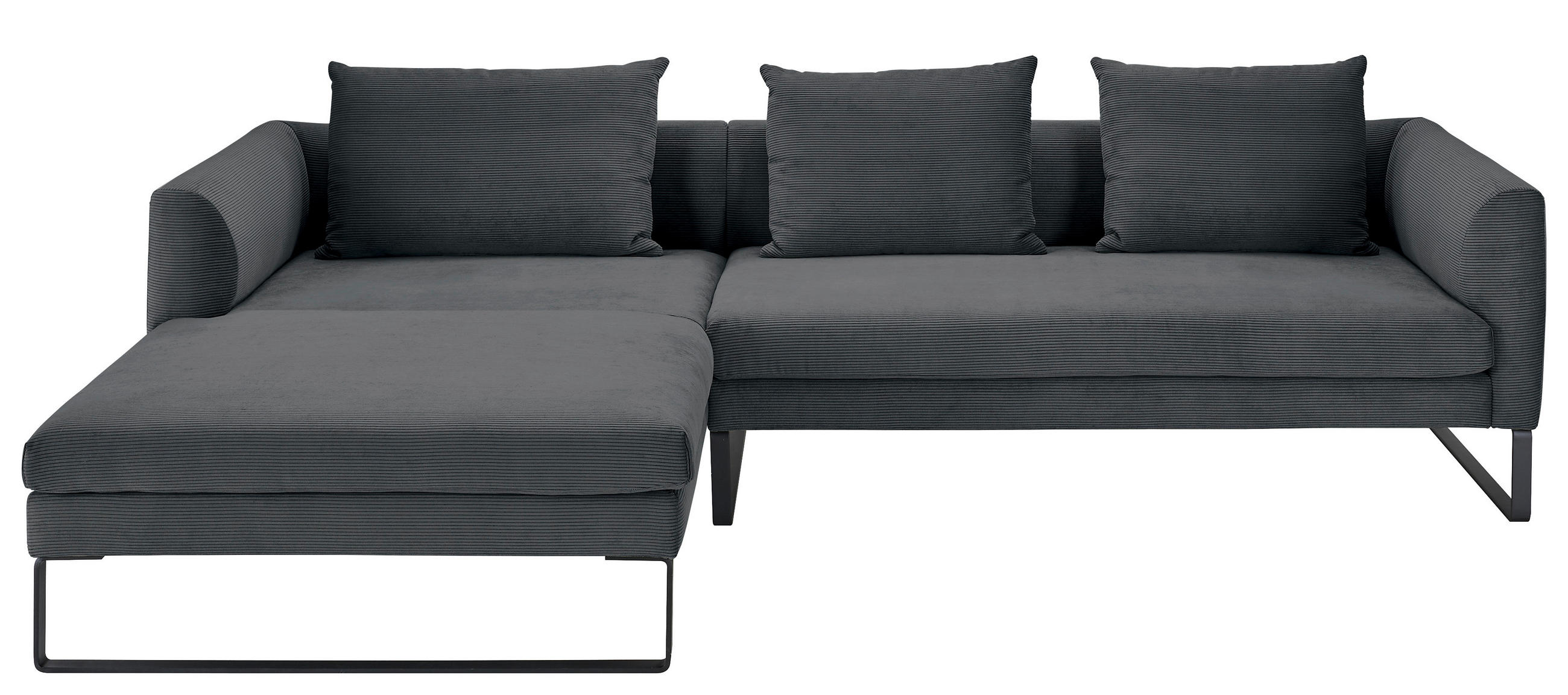 ECKSOFA in Feincord Anthrazit  - Anthrazit/Schwarz, Konventionell, Textil/Metall (178/284cm) - Hom`in