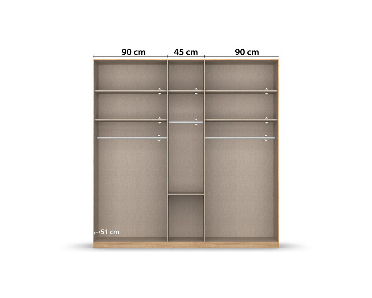 DREHTÜRENSCHRANK  in Eichefarben  - Eichefarben/Alufarben, MODERN, Holzwerkstoff/Kunststoff (226/229/54cm) - Rauch Möbel