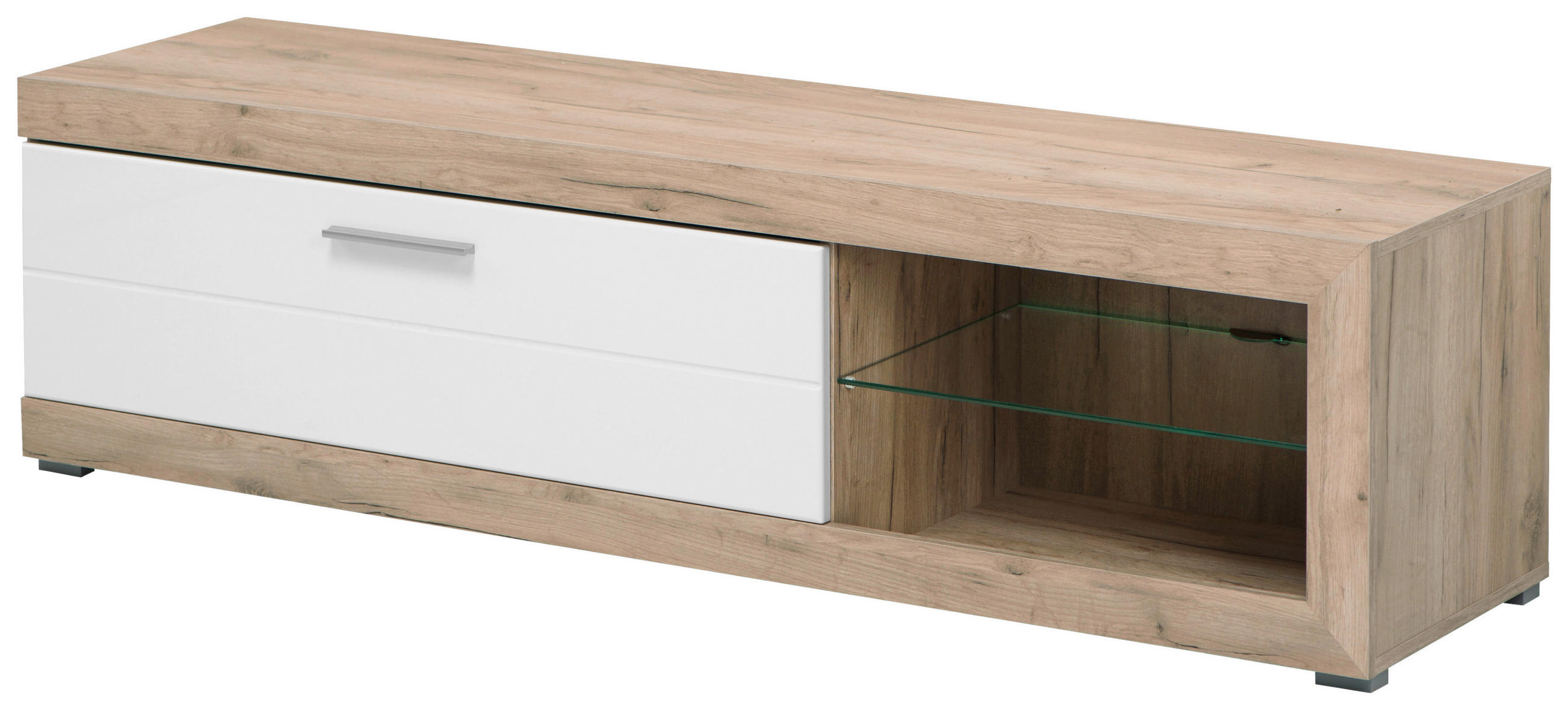 TV-ÁLLVÁNY fehér, tölgyfa színű  - tölgyfa színű/fehér, Basics, faalapú anyag (162/41,5/43,5cm) - Xora