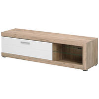 TV-ÁLLVÁNY fehér, tölgyfa színű  - tölgyfa színű/fehér, Basics, faalapú anyag (162/41,5/43,5cm) - Xora