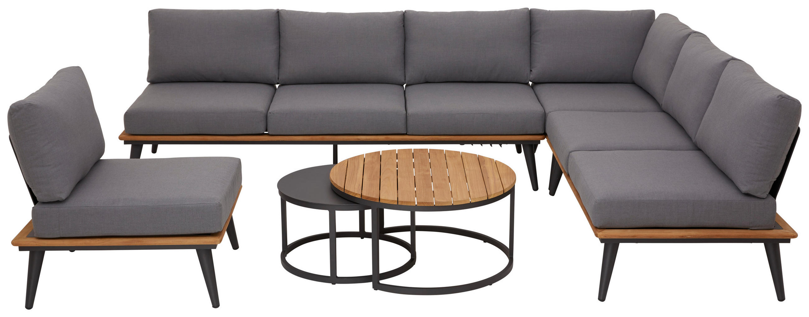 LOUNGESOFA 147/80/81 cm Teakholz massiv Aluminium  - Anthrazit/Grau, Basics, Holz/Textil (147/80/81cm)