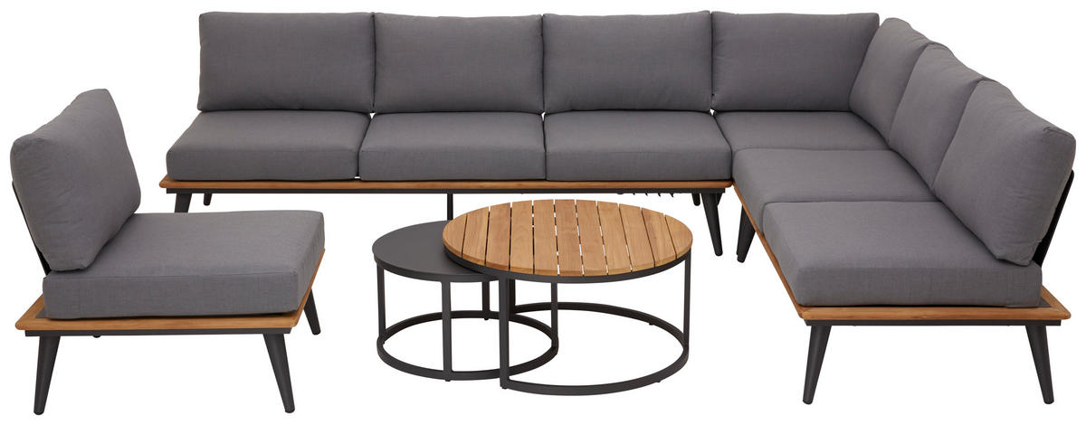LOUNGESOFA 147/80/81 cm Teakholz massiv Aluminium  - Anthrazit/Grau, Basics, Holz/Textil (147/80/81cm)