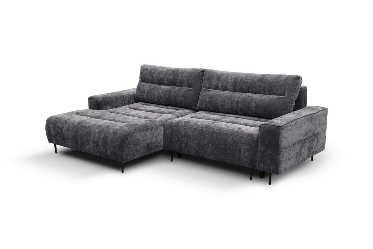ECKSOFA PABLO Grau Struktur Bettkasten, Rückenkissen  - Schwarz/Grau, Design, Holz/Textil (160/260cm) - MID.YOU