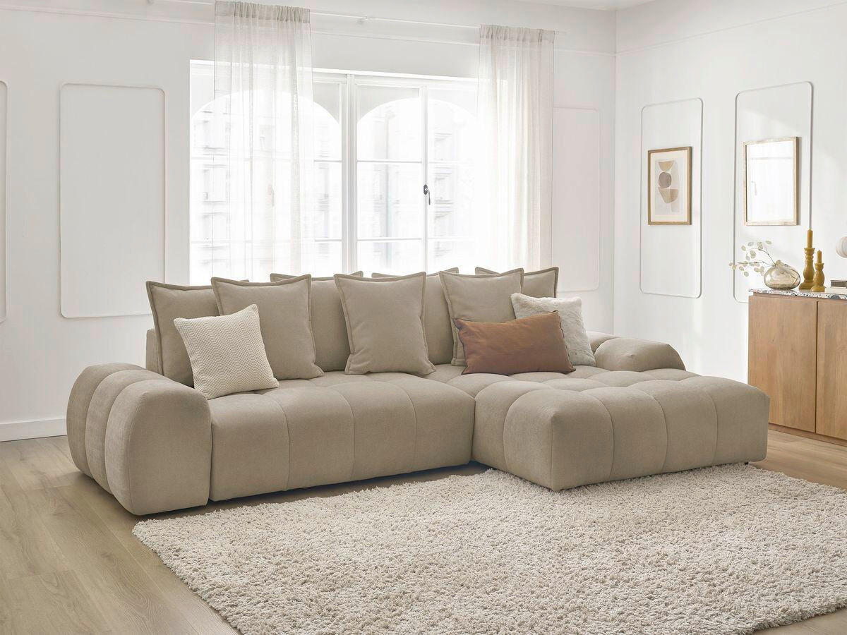 ECKSCHLAFSOFA EVEREST  mit Rücken echt, Armteil links, Armteil rechts Struktur Taupe  - Taupe/Schwarz, MODERN, Kunststoff/Textil (318/180cm) - Livetastic