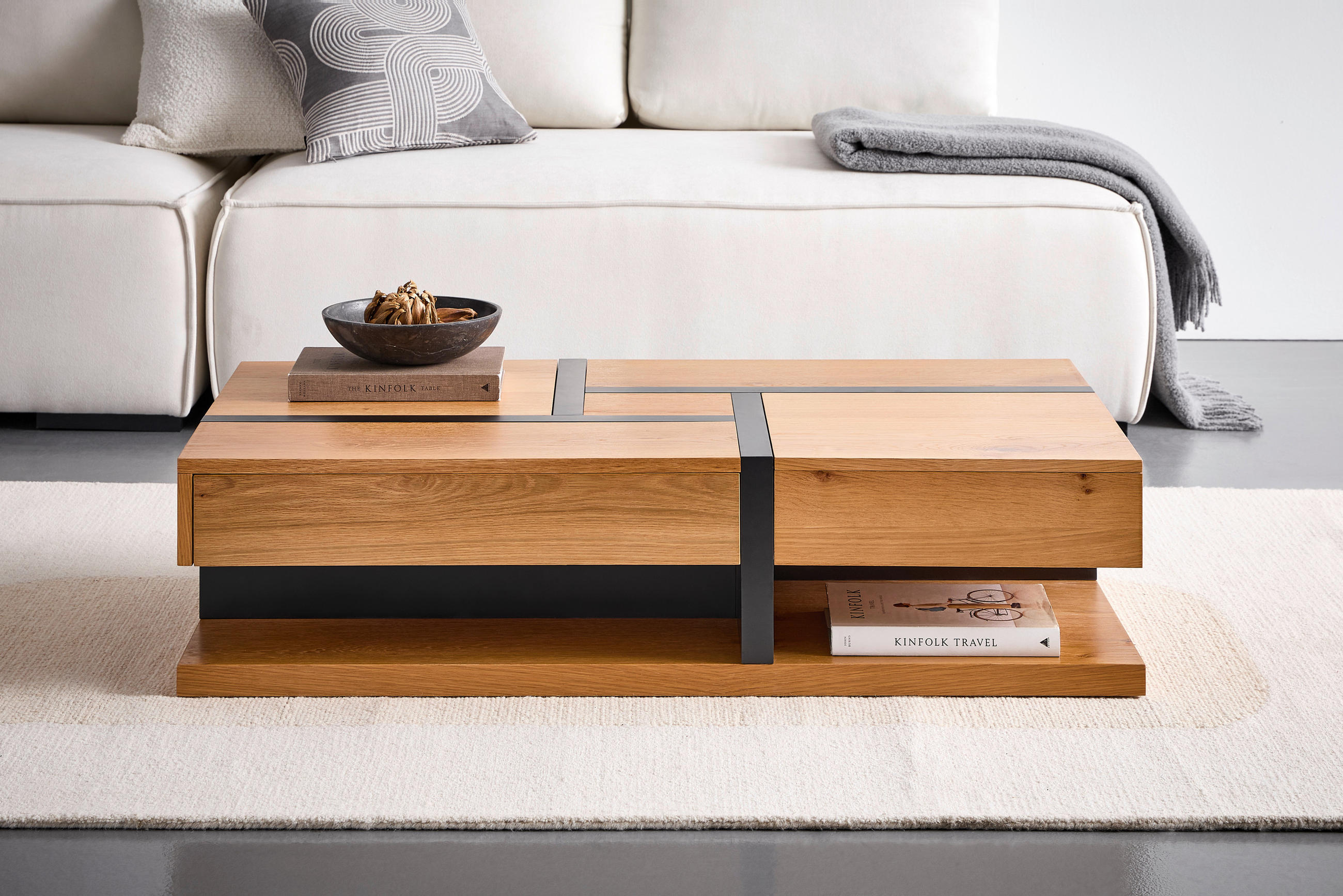 COUCHTISCH Eiche furniert 120/30/65 cm rechteckig Schwarz, Eichefarben  - Eichefarben/Schwarz, Design, Holz/Holzwerkstoff (120/30/65cm) - Livetastic