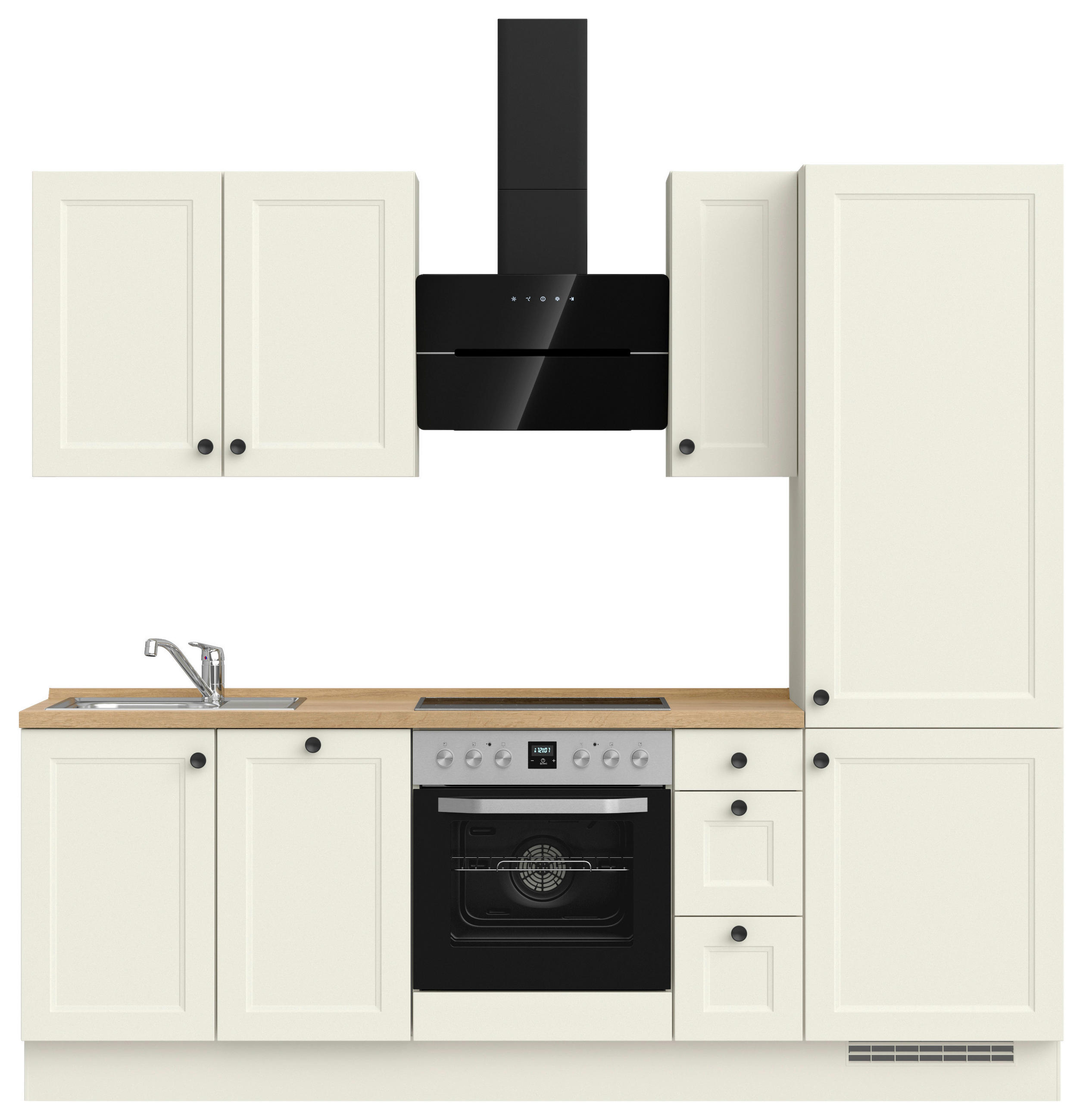 KÜCHENBLOCK 240 cm   in Weiß, Eichefarben  - Eichefarben/Schwarz, MODERN, Holzwerkstoff/Metall (240cm) - Nobilia