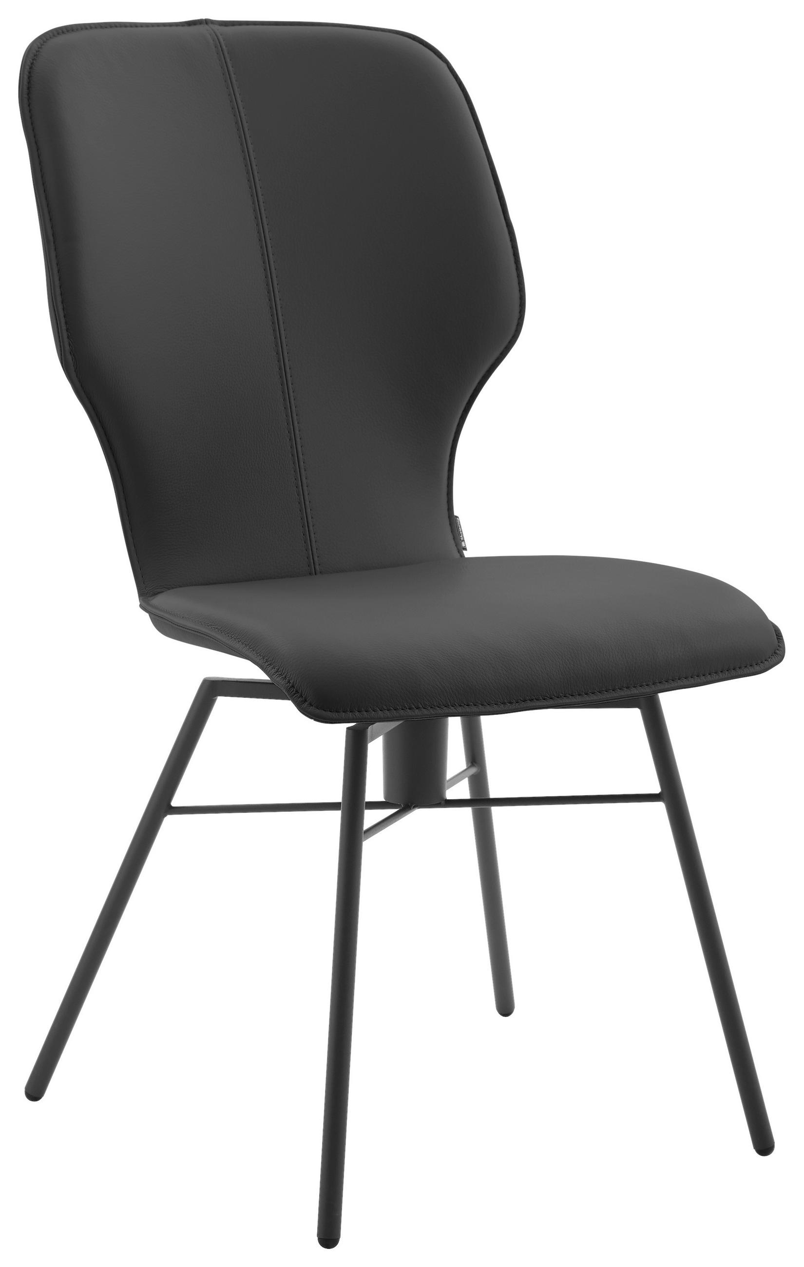 STUHL Echtleder Schwarz  - Dunkelgrau/Schwarz, Design, Leder/Metall (49/95/63cm) - Musterring