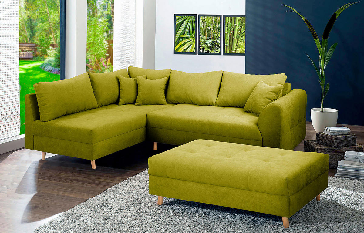 ECKSOFA inkl. Hocker Ariella Hellgrün Mikrofaser  - Naturfarben/Hellgrün, Design, Holz/Textil (161/231cm) - Livetastic