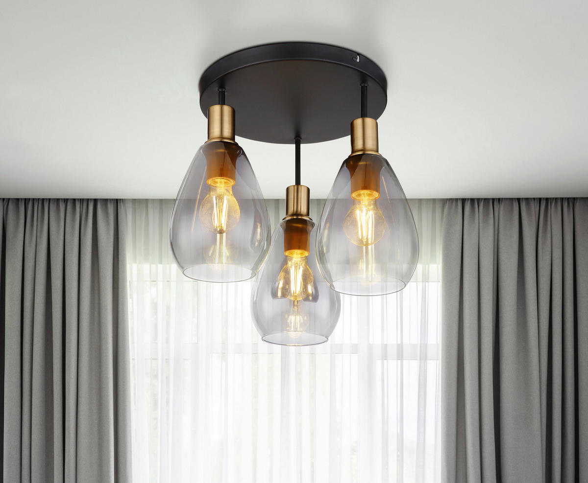 DECKENLEUCHTE  38/38 cm    - Messingfarben/Schwarz, Design, Glas/Metall (38/38cm) - Globo