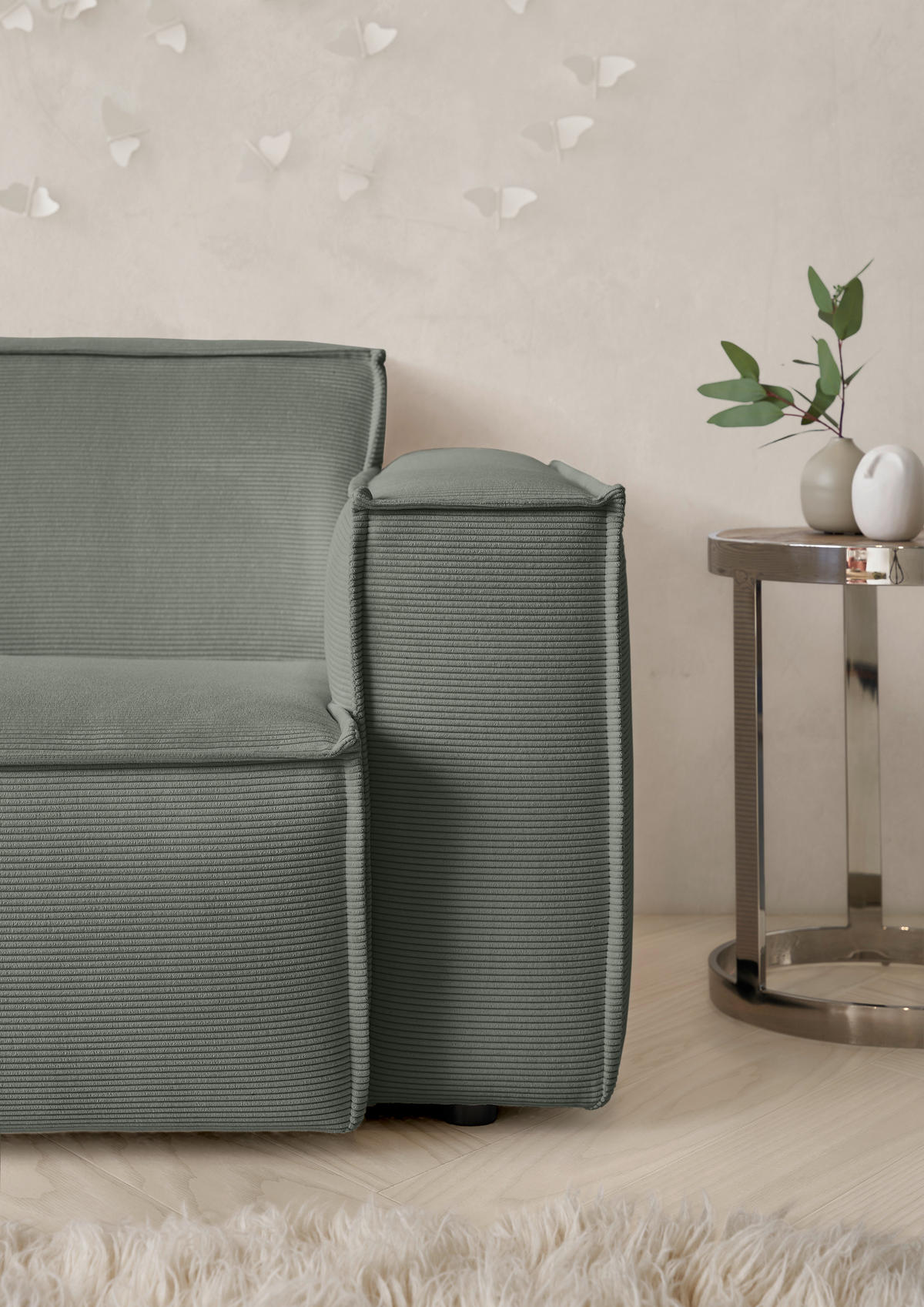 ECKSOFA in Feincord Olivgrün  - Schwarz/Olivgrün, Konventionell, Kunststoff/Textil (168/276cm) - Hom`in
