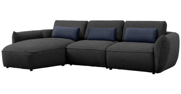 ECKSOFA  in Chenille Dunkelblau  190/340 cm  - Schwarz/Dunkelblau, Design, Kunststoff/Textil (190/340cm) - Belluti