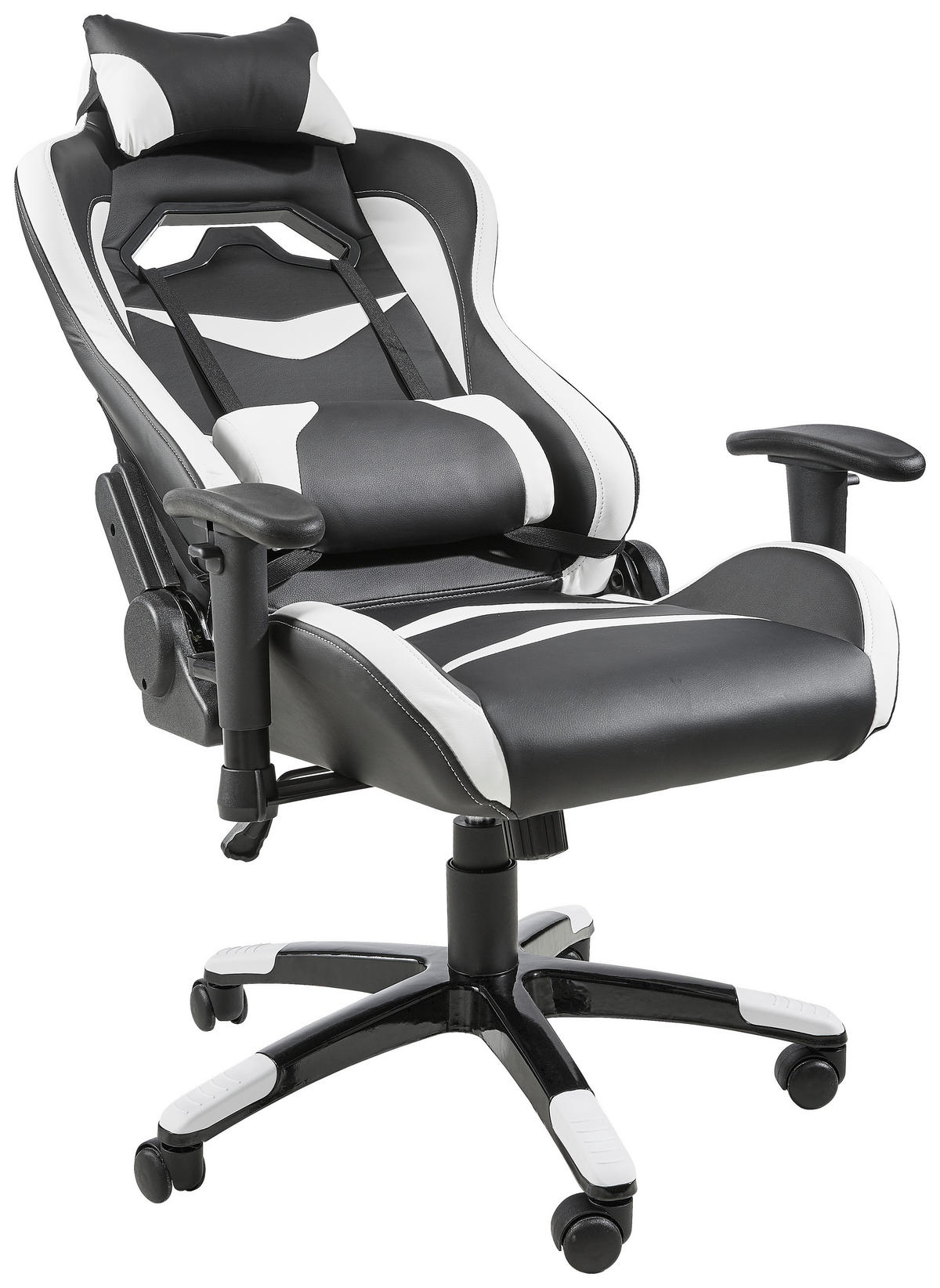 GAMINGSTUHL Schwarz, Weiß Metall, Kunststoff, Textil   - Schwarz/Weiß, Design, Kunststoff/Textil (68/124-134/59cm) - Hom`in