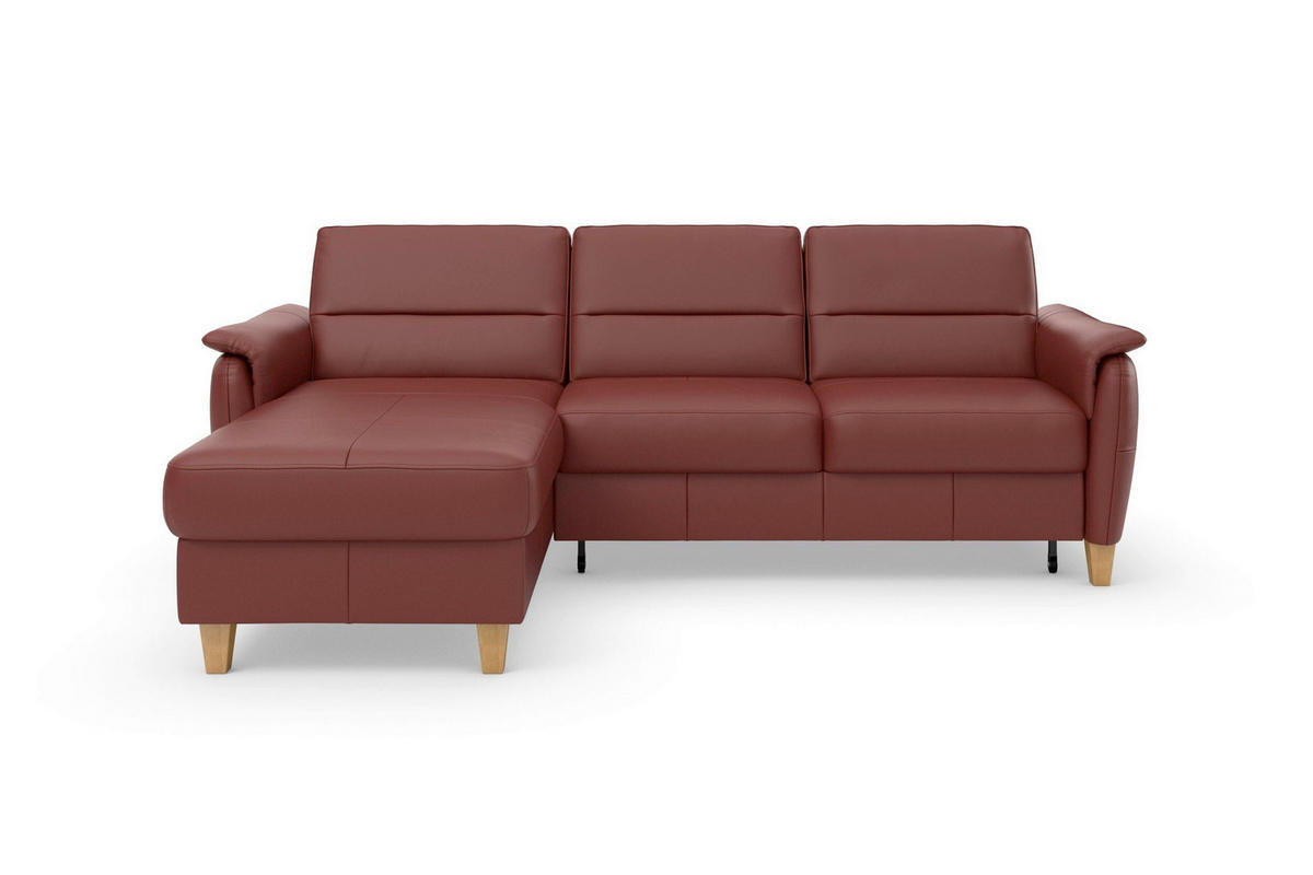 ECKSOFA PALMERA E Rotbraun Kombination Echtleder/Stoff Mikrofaser Bettkasten  - Rotbraun/Eichefarben, Basics, Leder/Holz (163/244cm) - Sit & More