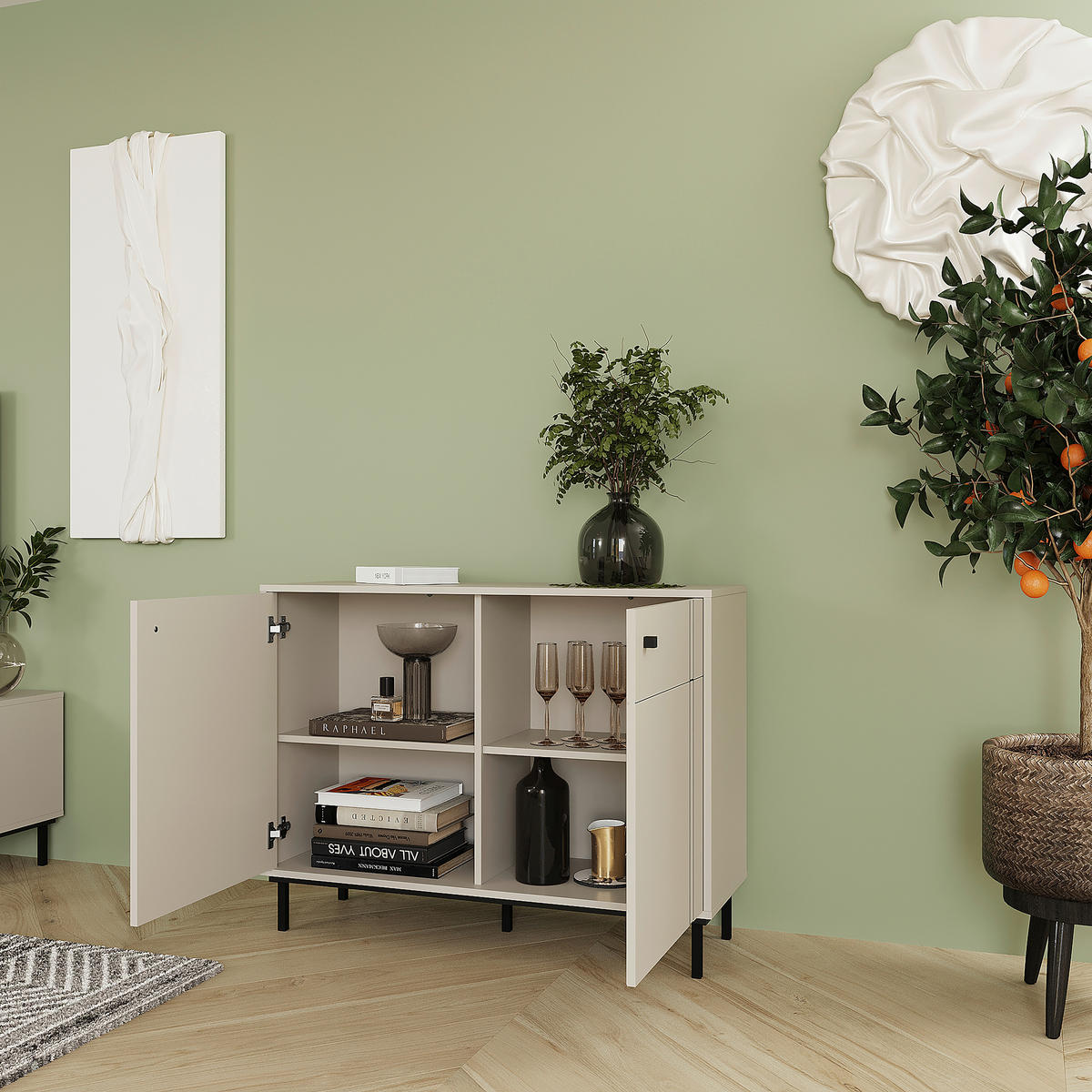 KOMMODE 81,8/108/37 cm  in Kaschmir  - Kaschmir/Schwarz, Modern, Holzwerkstoff/Kunststoff (81,8/108/37cm) - Carryhome