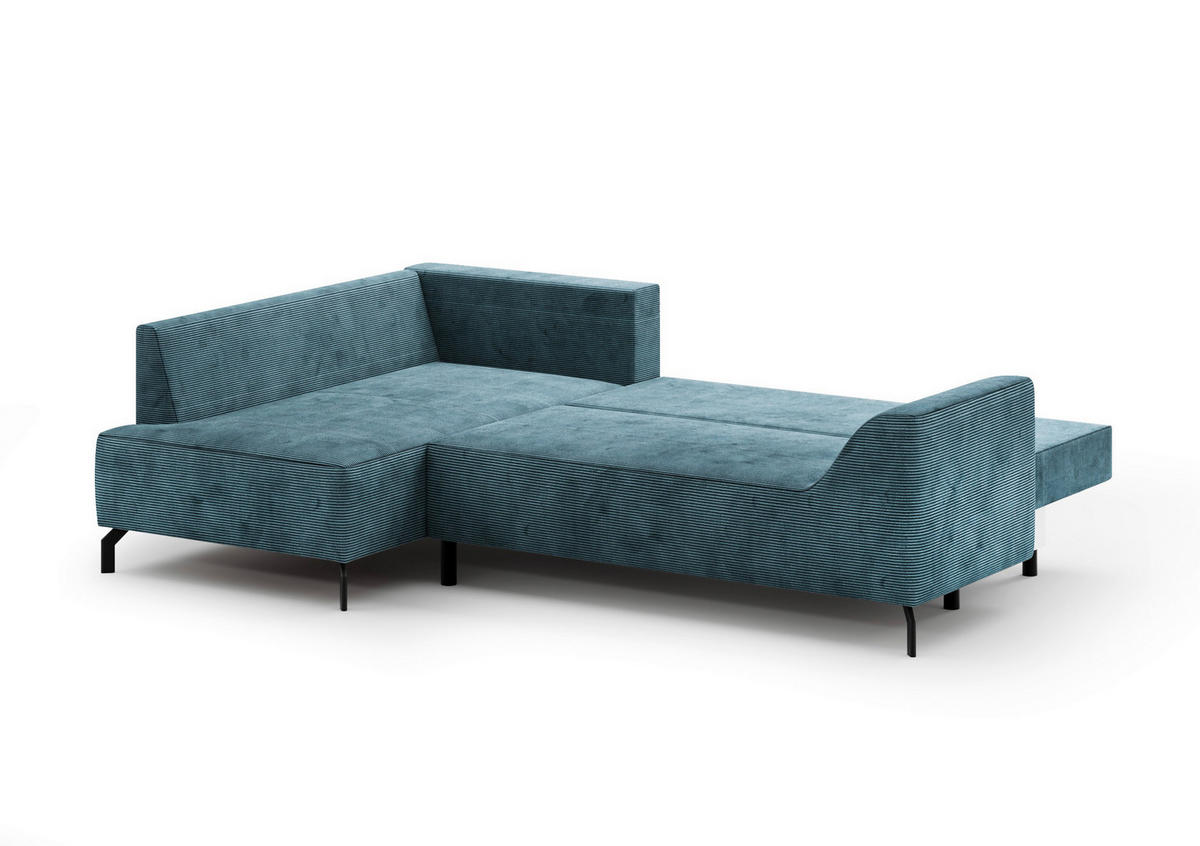 ECKSCHLAFSOFA  mit Bettkasten erhältlich, seitenverkehrt erhältlich, Schlafen auf Sitzhöhe, Bettfunktion erhältlich, Rücken echt Cord Mintgrün  - Schwarz/Mintgrün, Design, Textil/Metall (167/273cm) - MID.YOU