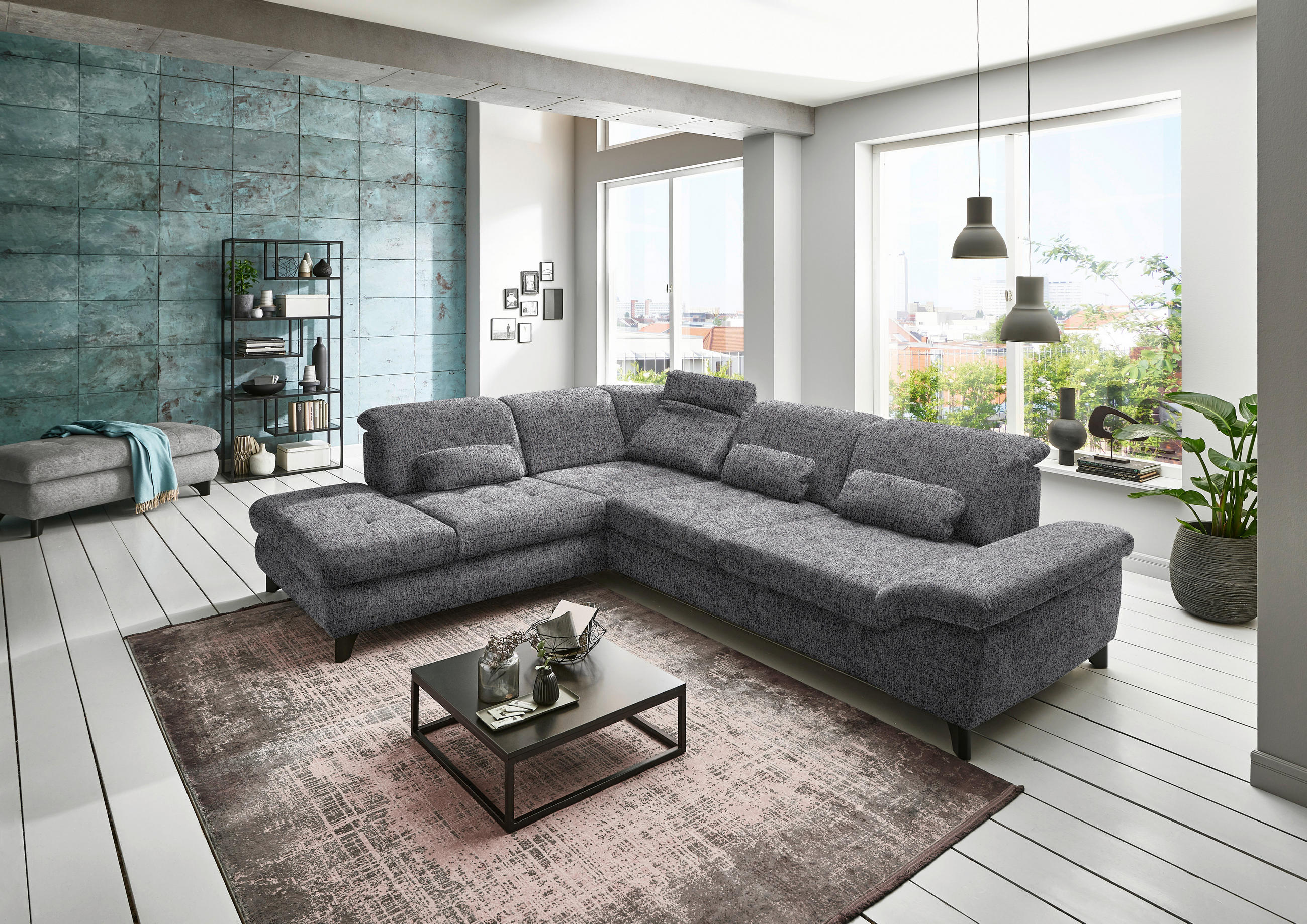 ECKSOFA in Webstoff Braun, Grau  - Alufarben/Braun, Design, Textil/Metall (260/319cm) - Beldomo Style