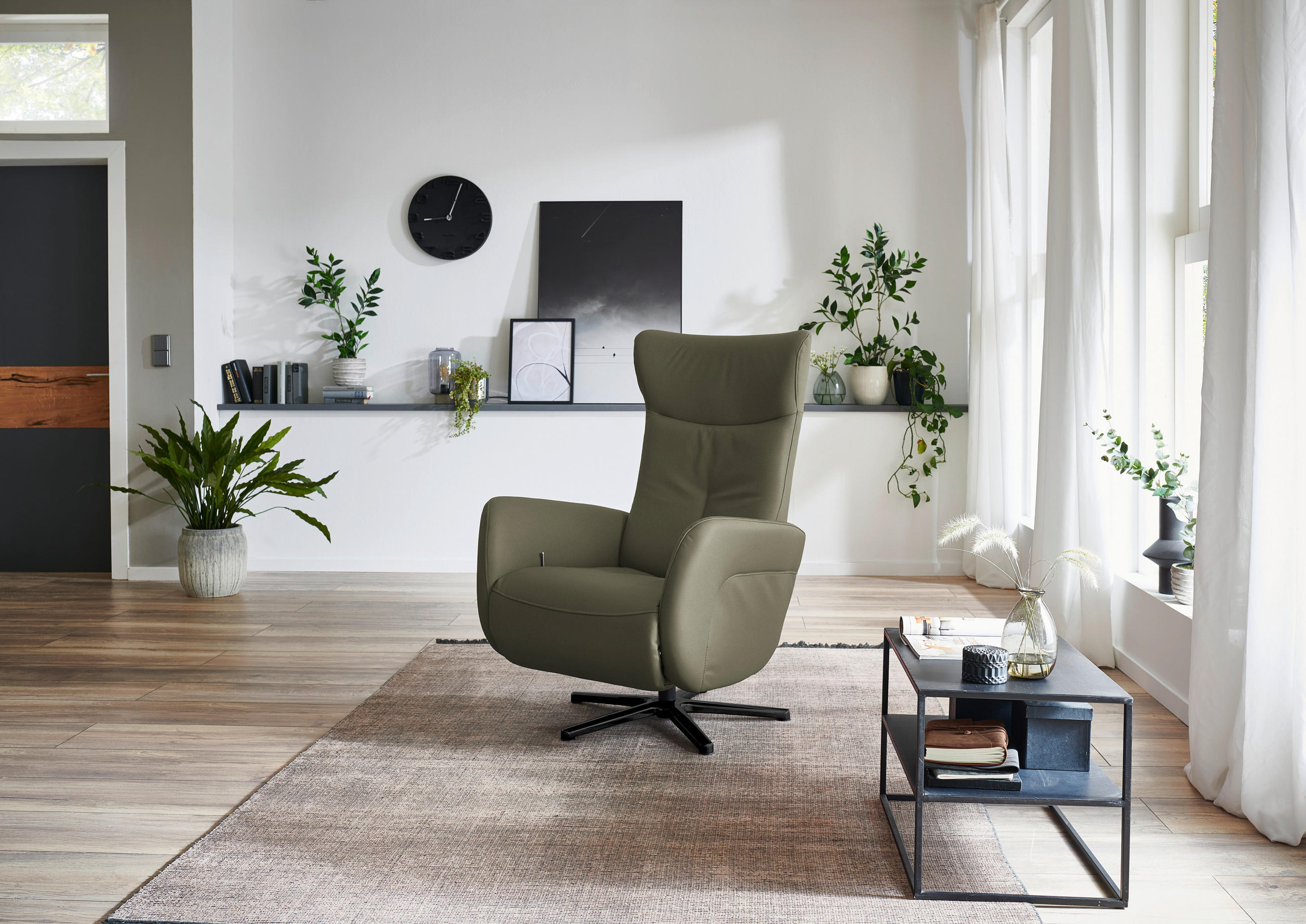 RELAXSESSEL in Leder Grau, Grün  - Schwarz/Grau, Design, Leder/Metall (76/112/83cm) - Beldomo Speed