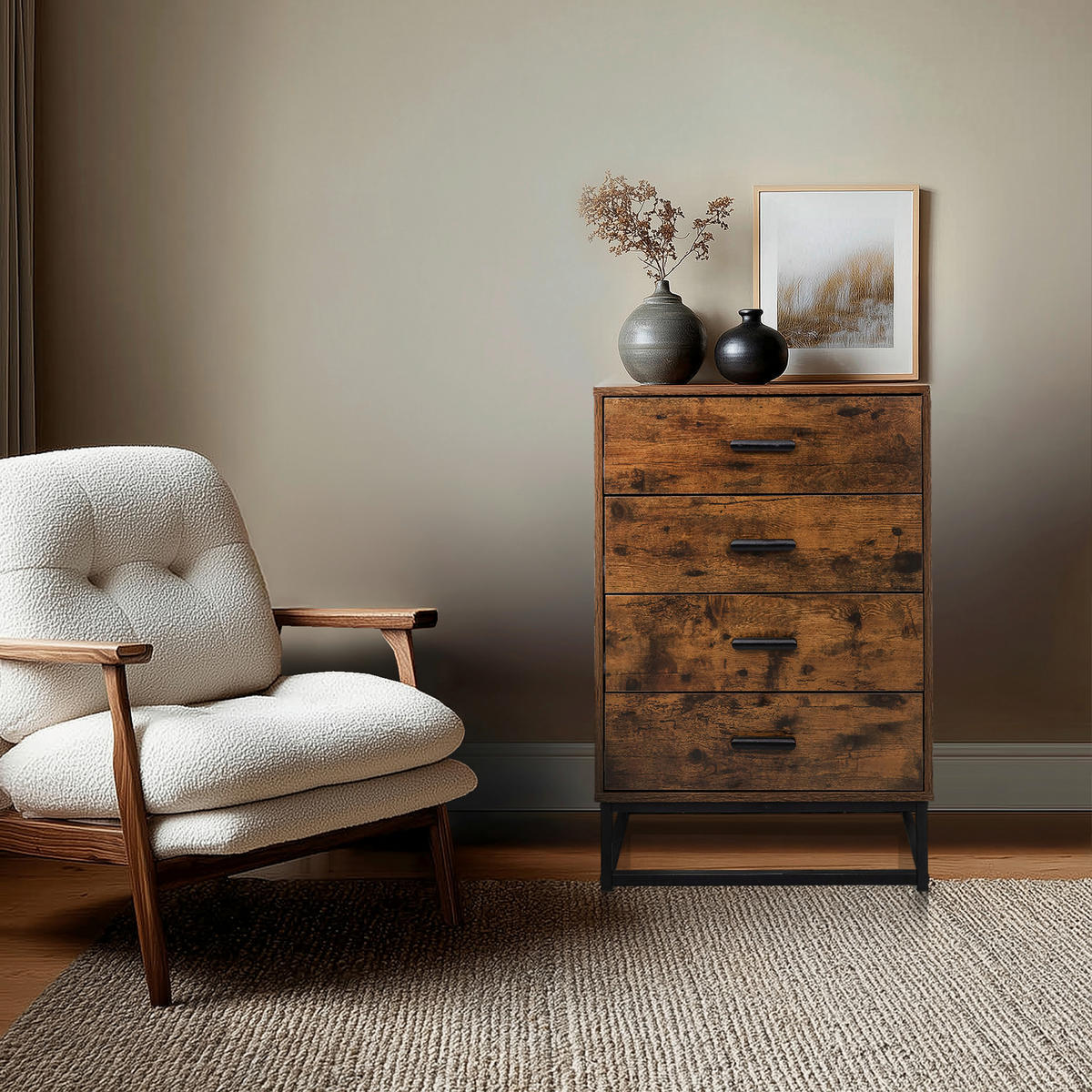 KOMMODE  in 60/83,5/38,5 cm  - Schwarz/Braun, MODERN, Holzwerkstoff/Metall (60/83,5/38,5cm) - MID.YOU