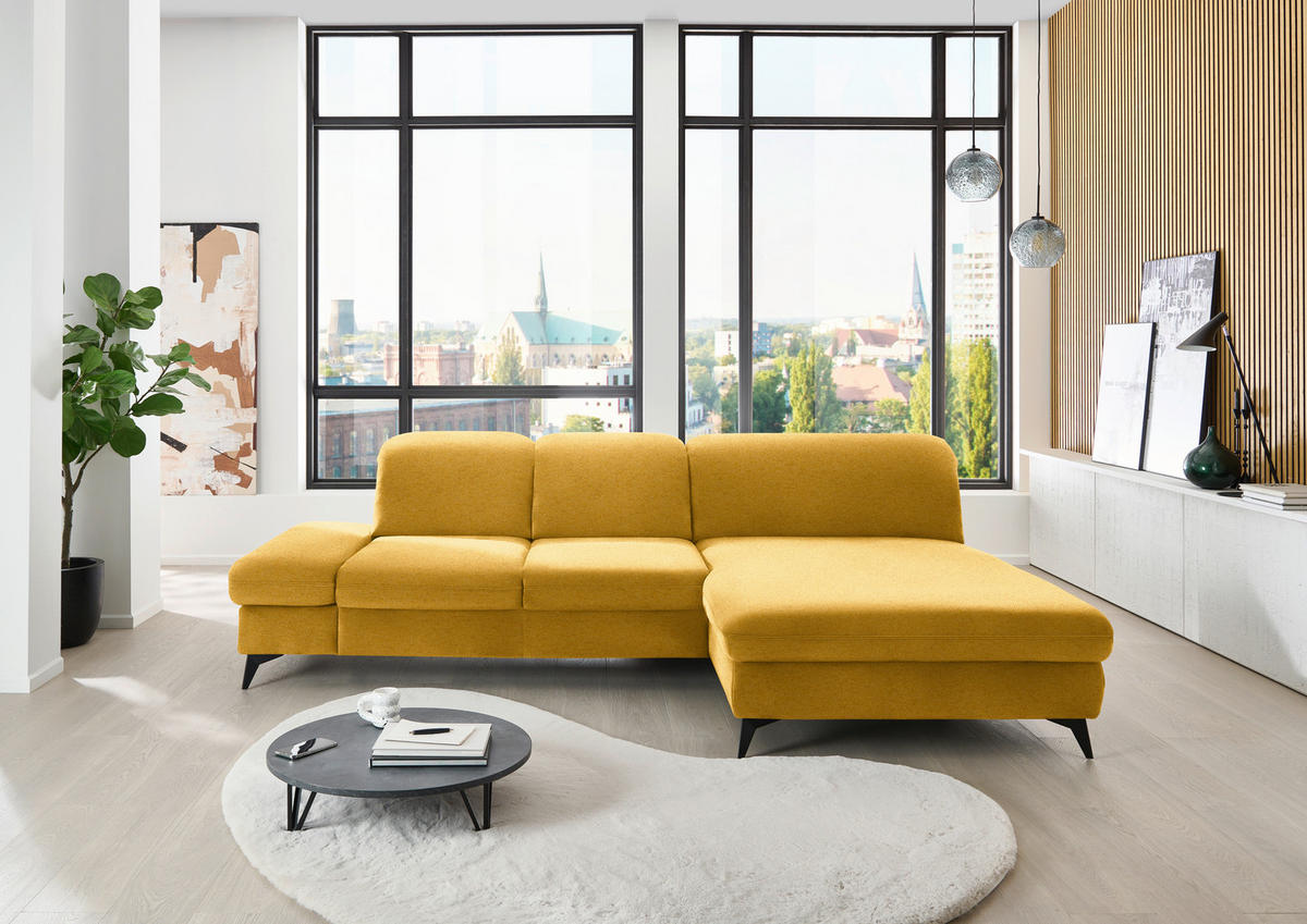 ECKSOFA  in Chenille Currygelb  288/198 cm  - Currygelb/Schwarz, Design, Textil/Metall (288/198cm) - Beldomo Style