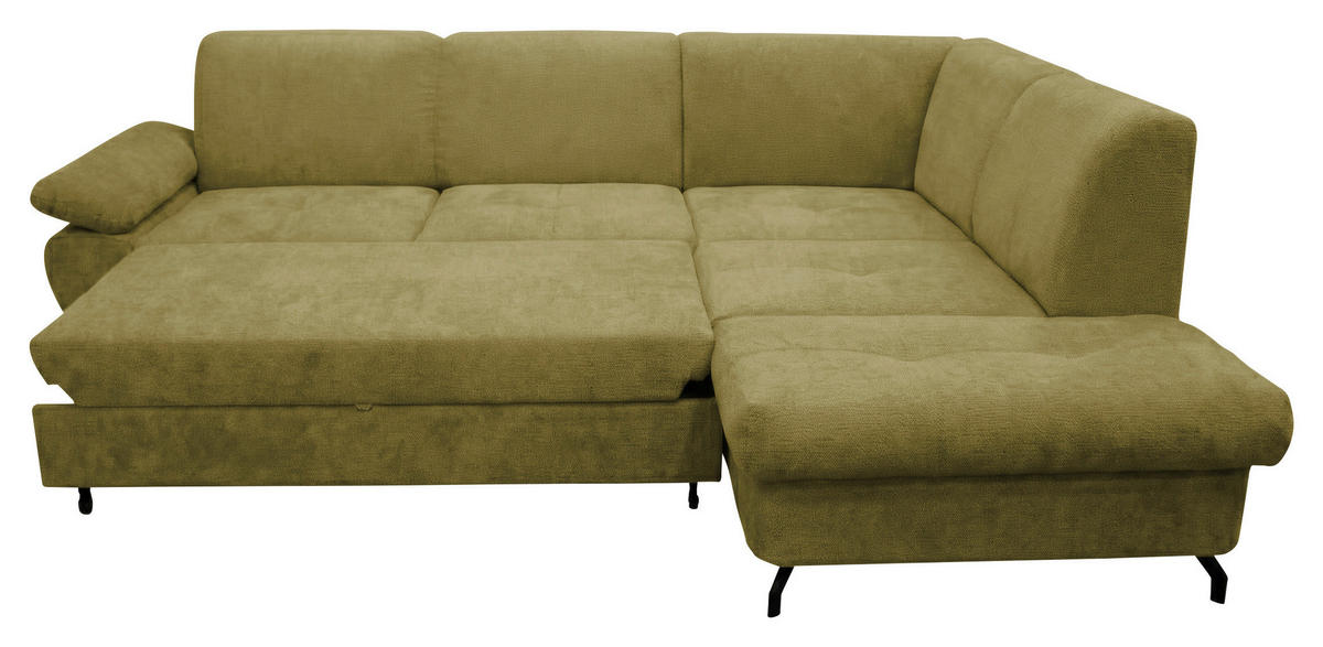 ECKSOFA CORA Grün Chenille Zierkissen, Bettkasten  - Schwarz/Grün, Design, Textil/Metall (261/198cm) - MID.YOU