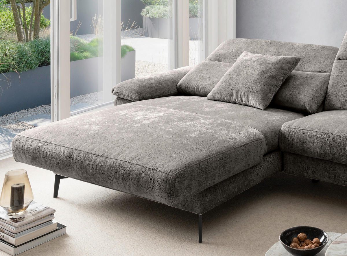 ECKSOFA Chenille Anthrazit  - Anthrazit/Schwarz, Konventionell, Textil/Metall (178/300cm) - Livetastic