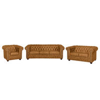 SITZGARNITUR YORK in Lederlook Cognac  - Cognac/Braun, Design, Holz/Textil (203/72/86cm) - P & B
