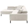 ECKSOFA Weiß Feincord Rücken echt, Kopfteilverstellung, Sitzvorzug  - Schwarz/Weiß, KONVENTIONELL, Textil/Metall (219/311cm) - Hom`in