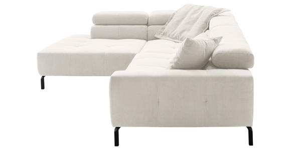 ECKSOFA Weiß Feincord Rücken echt, Kopfteilverstellung, Sitzvorzug  - Schwarz/Weiß, KONVENTIONELL, Textil/Metall (219/311cm) - Hom`in