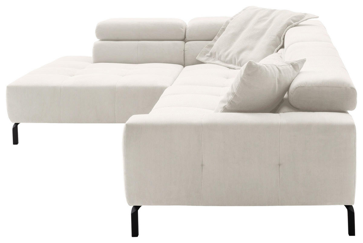 ECKSOFA in Feincord Weiss  - Weiss/Schwarz, Konventionell, Textil/Metall (219/311cm) - Hom`in