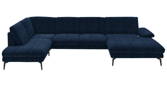 WOHNLANDSCHAFT in Velours Dunkelblau - Schwarz/Dunkelblau, Design, Textil/Metall (208/344/180cm) - Dieter Knoll
