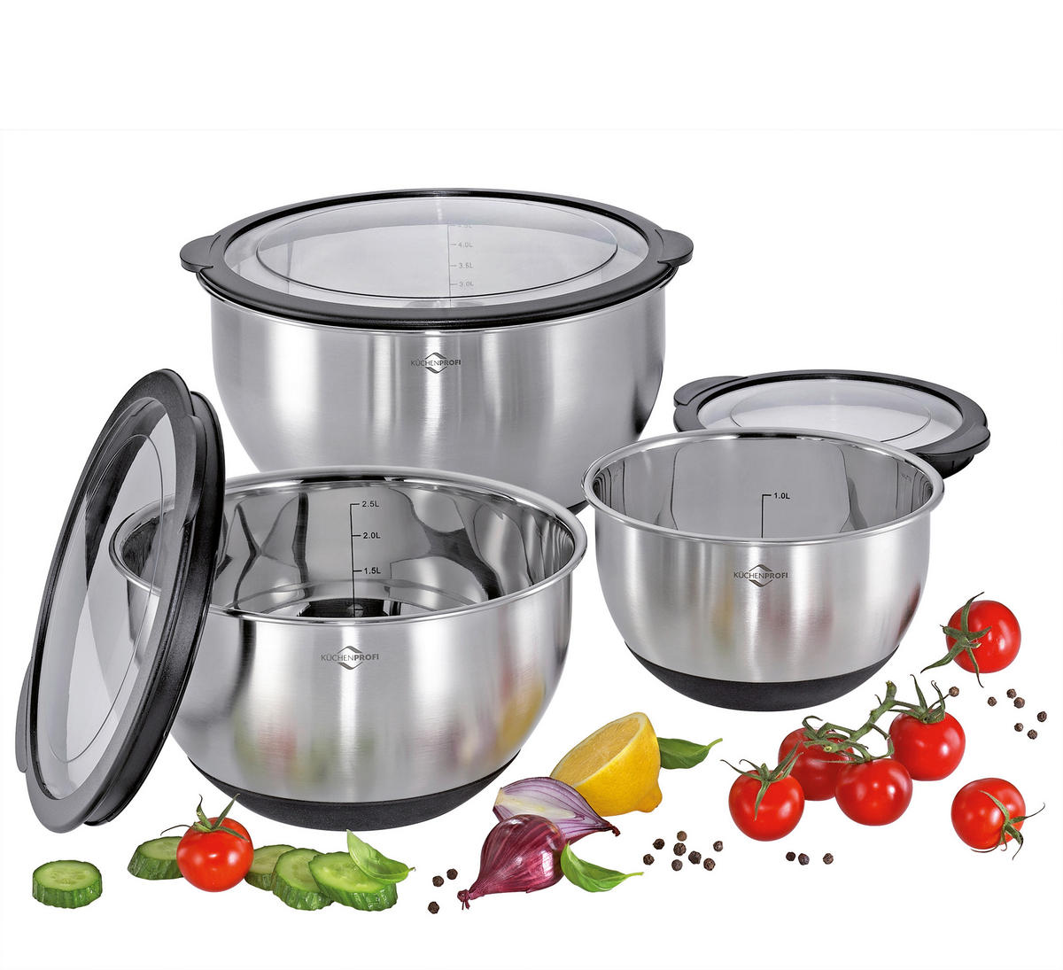 SCHÜSSELSET DELUXE 3-teilig  - Transparent/Silberfarben, Basics, Kunststoff/Metall - KÜCHENPROFI