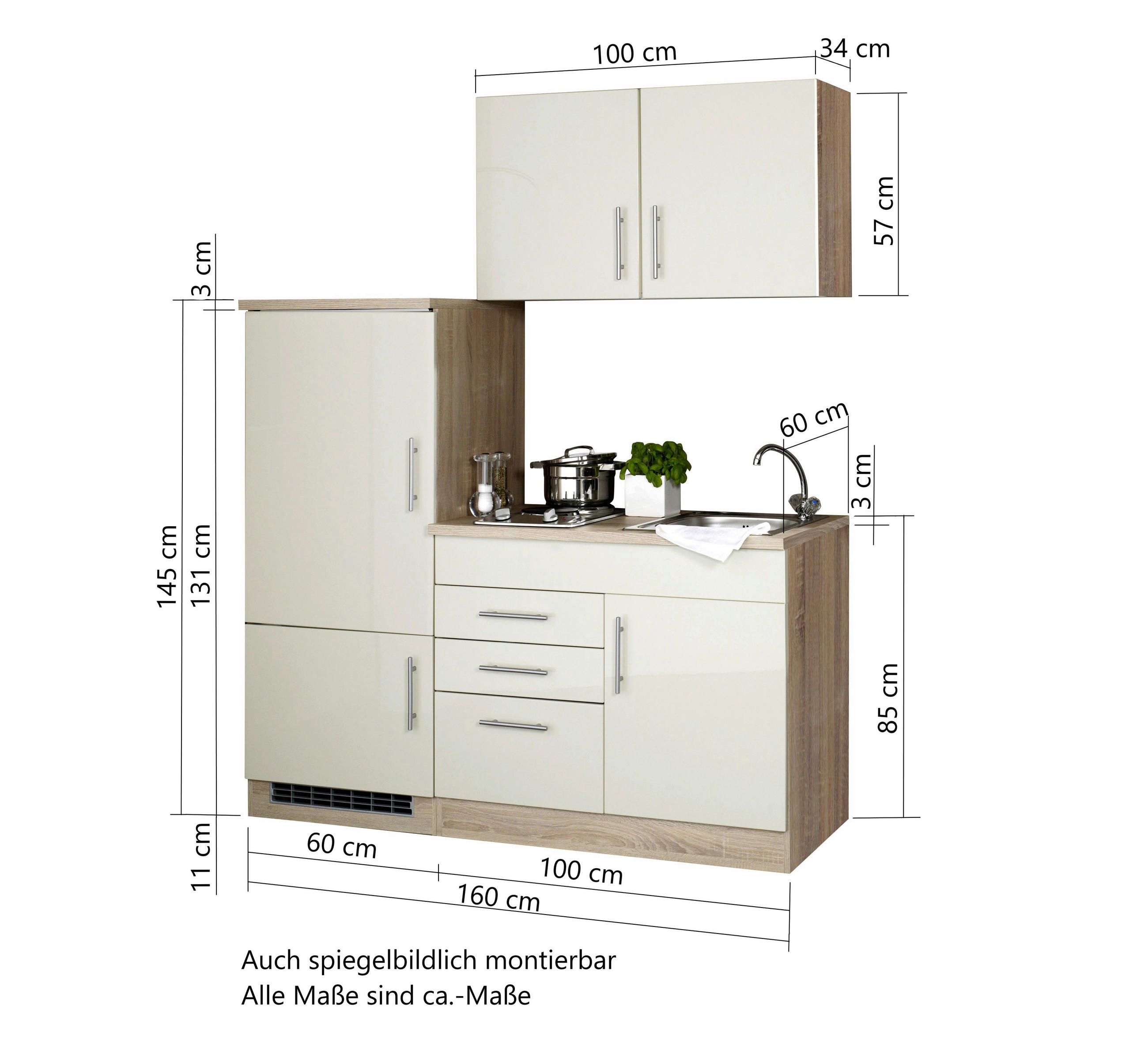 KÜCHENBLOCK 160 cm   in Graphitfarben, Grau Hochglanz  - Chromfarben/Grau Hochglanz, MODERN, Holzwerkstoff/Metall (160cm) - Held