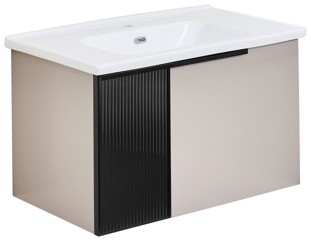 BADEZIMMER 3-teilig  in  - Weiß Hochglanz/Beige, MODERN, Glas/Holz (80/114/45cm) - MID.YOU