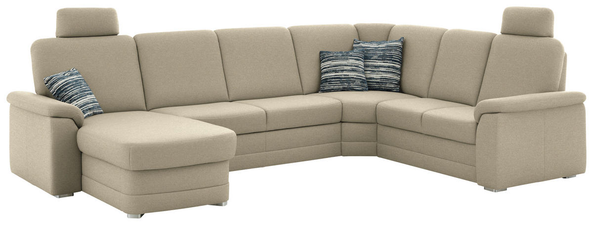 WOHNLANDSCHAFT  in Chenille Sandfarben  - Sandfarben/Alufarben, KONVENTIONELL, Holz/Textil (160/329/235cm) - Beldomo Comfort