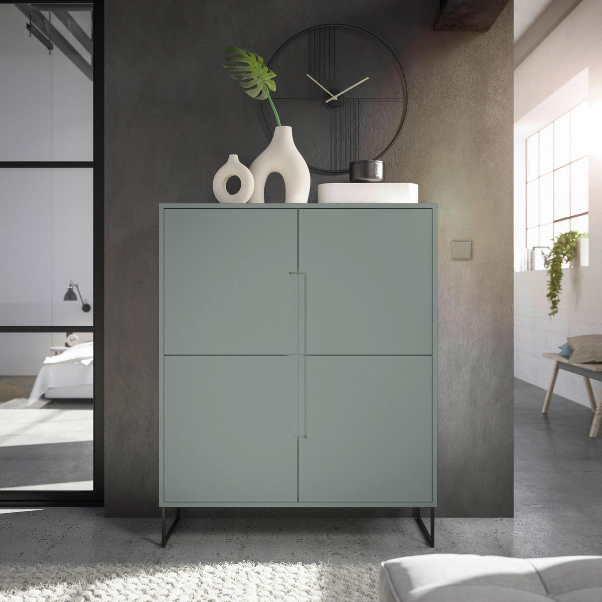 HIGHBOARD  in 101/125/38 cm  - Salbeigrün/Schwarz, Konventionell, Holzwerkstoff/Metall (101/125/38cm) - Hom`in