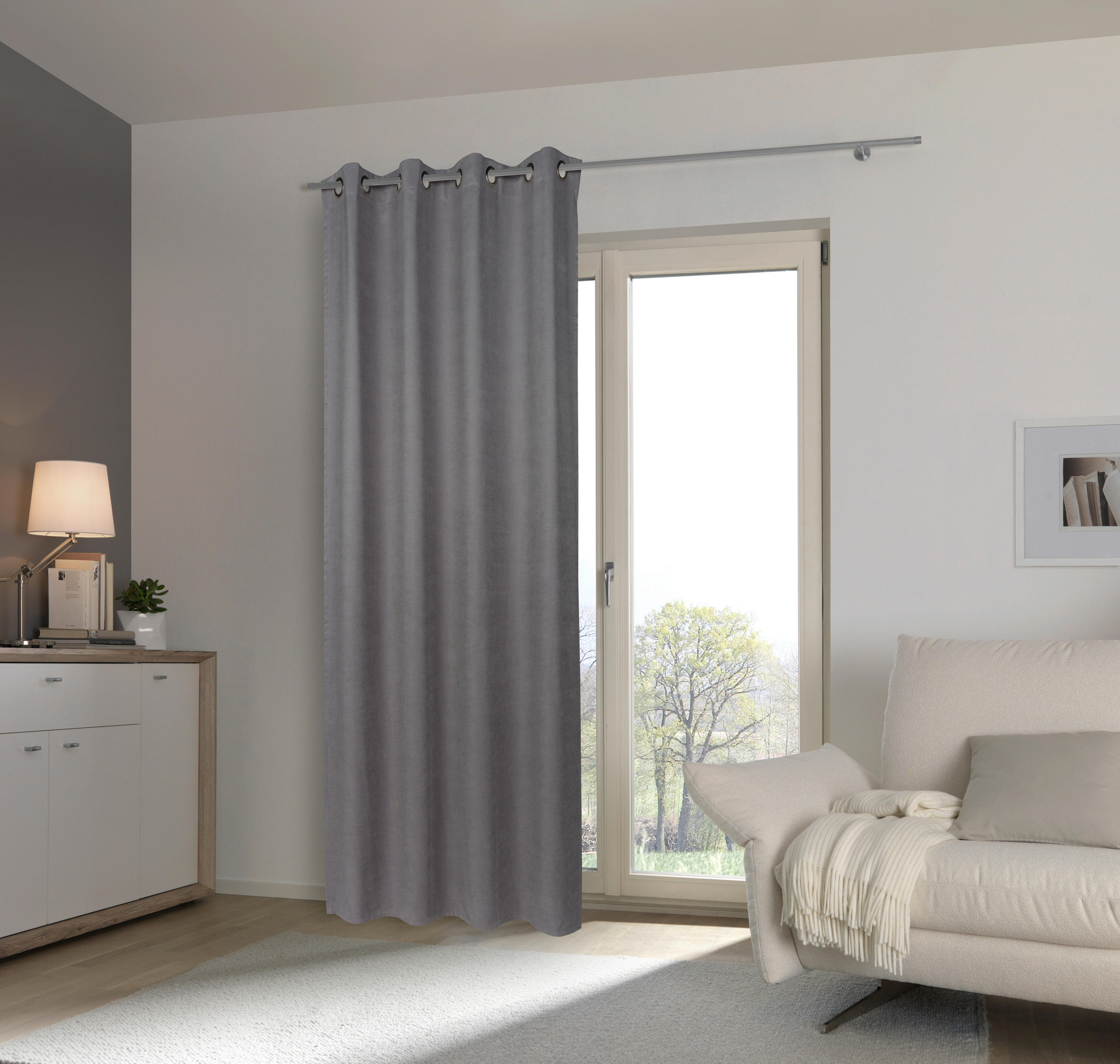 ZAVESA SA KARIKAMA siva - siva, Konvencionalno, tekstil (140/245cm) - Esposa