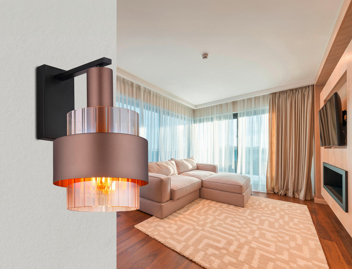 FALILÁMPA - bronz/fekete, Design, Üveg/fém (18,5/23,5/29,5cm)