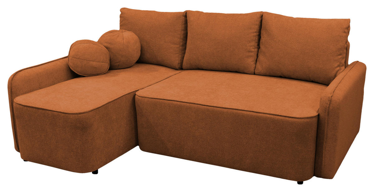 ECKSOFA in Struktur, Bouclé Rostfarben  - Rostfarben/Schwarz, Design, Kunststoff/Textil (143/209cm) - MID.YOU