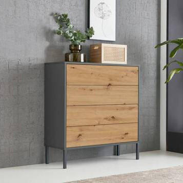 KOMMODE Mailand Typ 3 + MF  in 79/86/33 cm  - Anthrazit/Eiche Artisan, MODERN, Holzwerkstoff/Metall (79/86/33cm) - MID.YOU