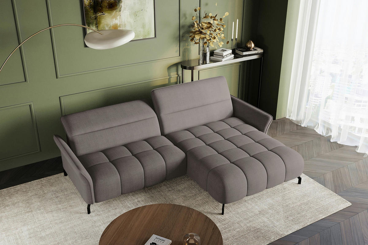 ECKSOFA Taupe Flachgewebe Rücken echt, Kopfteilverstellung, Sitztiefenverstellung  - Taupe/Schwarz, KONVENTIONELL, Textil/Metall (272/175cm) - Carryhome