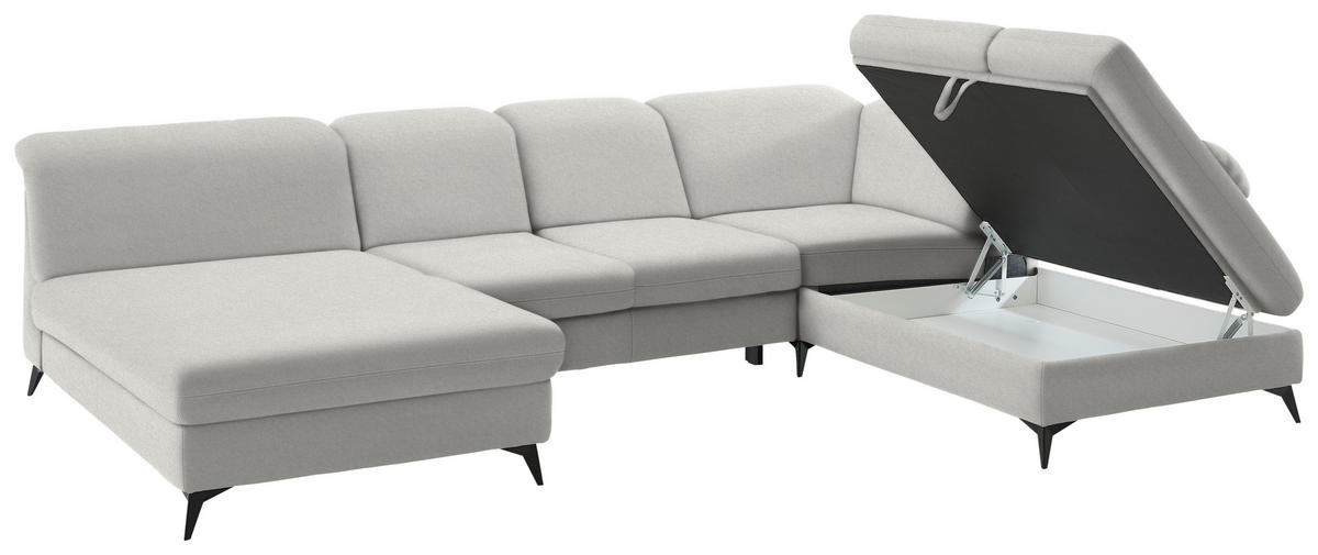 WOHNLANDSCHAFT Chenille Cappuccino  - Schwarz/Cappuccino, Design, Textil/Metall (198/369/255cm) - Beldomo Style