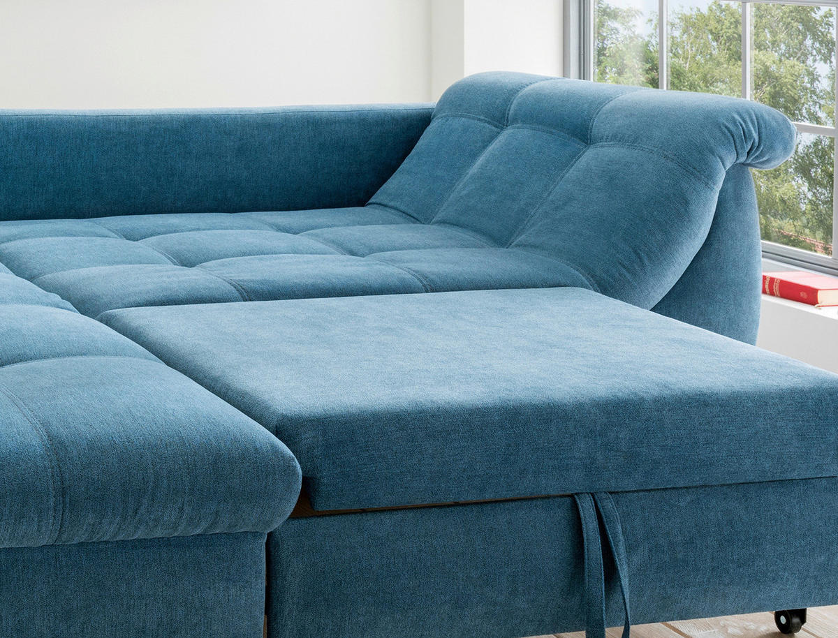 ECKSCHLAFSOFA Mikrofaser Blau  - Chromfarben/Blau, MODERN, Textil/Metall (190/250cm) - Livetastic