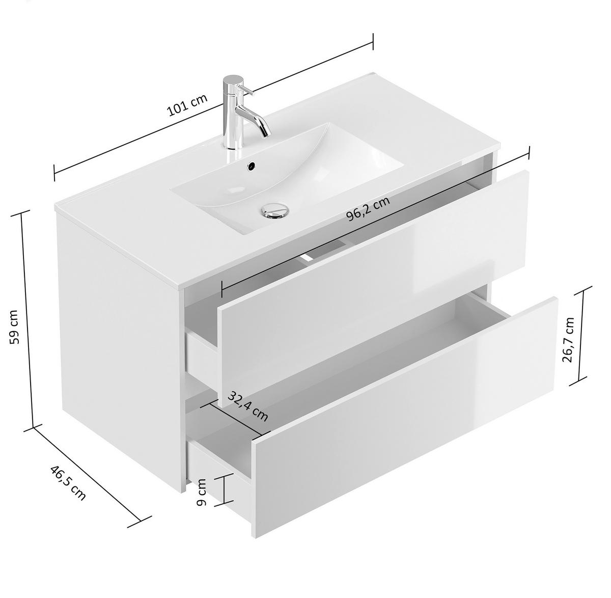 BADEZIMMER 3-teilig  in 100 cm  - Graphitfarben/Weiß, Basics, Keramik/Holzwerkstoff (100cm) - MID.YOU