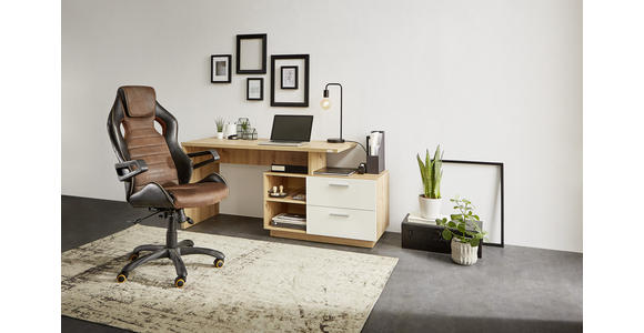 SCHREIBTISCH 166/65/75 cm in Weiß, Eiche Artisan - Silberfarben/Weiß, KONVENTIONELL, Holzwerkstoff/Kunststoff (166/65/75cm) - Xora
