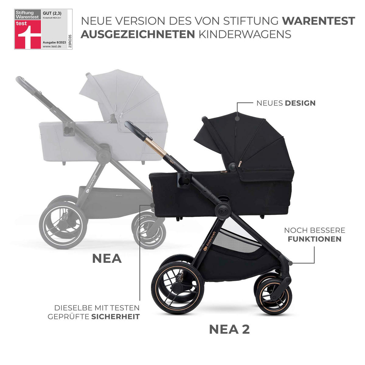 KINDERWAGENSET Nea 2  - Schwarz Hochglanz/Schwarz, Basics, Kunststoff/Textil (81/60/112cm) - Kinderkraft