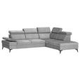 ECKSOFA Grau Flachgewebe Schlaffunktion, Armteilverstellung, Kopfteilverstellung, Sitztiefenverstellung  - Schwarz/Grau, MODERN, Textil/Metall (258/210cm) - Landscape