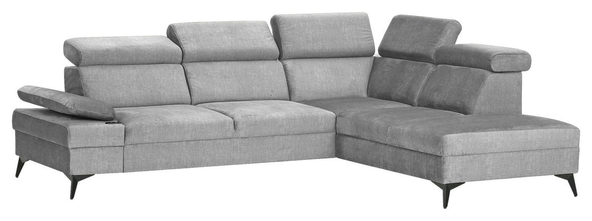 ECKSOFA Grau Flachgewebe Schlaffunktion, Armteilverstellung, Kopfteilverstellung, Sitztiefenverstellung  - Schwarz/Grau, MODERN, Textil/Metall (258/210cm) - Landscape